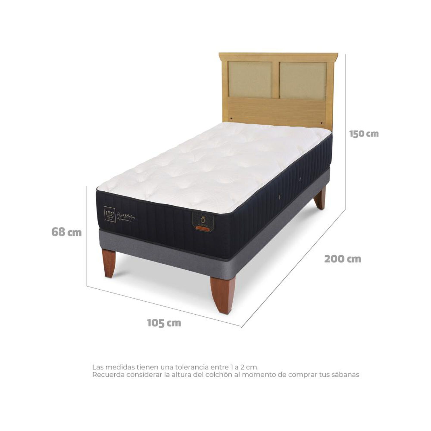 Cama Europea Cic Linea Premium / 1.5 Plazas / Base Normal + Respaldo image number 4.0