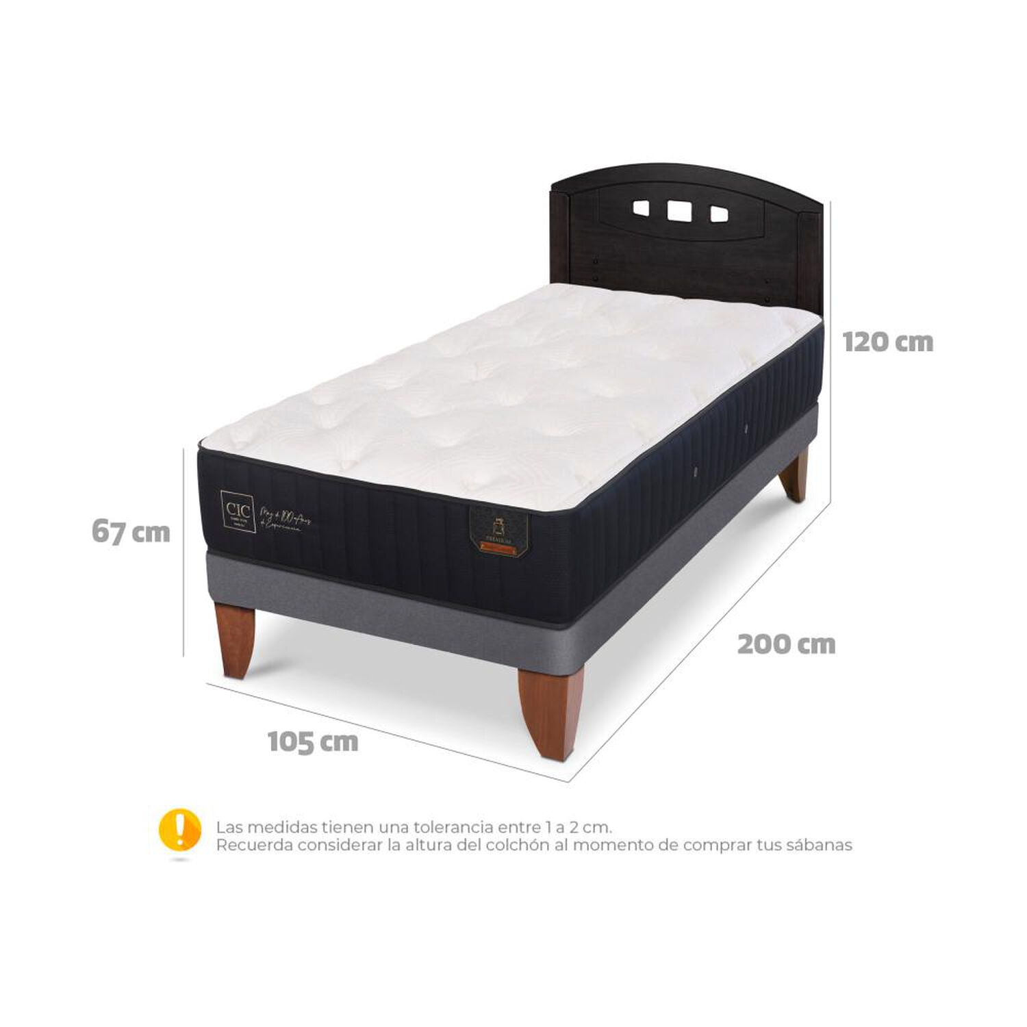 Cama Europea Cic Linea Premium / 1.5 Plazas / Base Normal + Respaldo image number 5.0