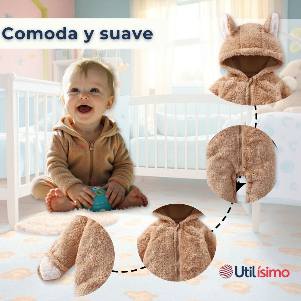 Enterito Osito Polar Con Capucha Marron Beb&eacute; image number 4.0
