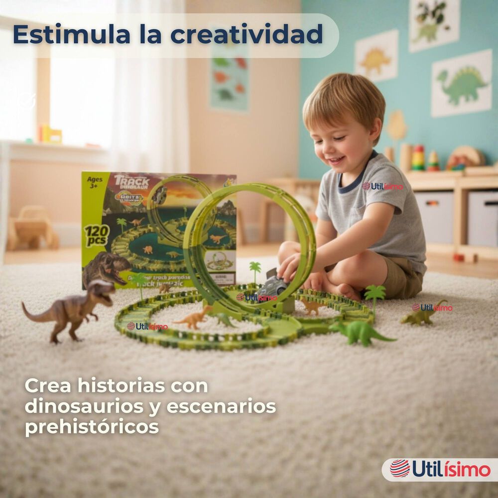 Pista Carreras De Auto Juguete Flexible Dinosaurio 120 Piezas Ni&ntilde;os image number 4.0