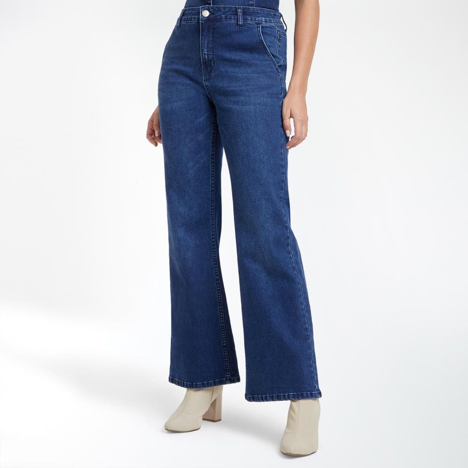 Jeans Metallic Button Without Tiro Medio Flare Mujer Kimera image number 2.0
