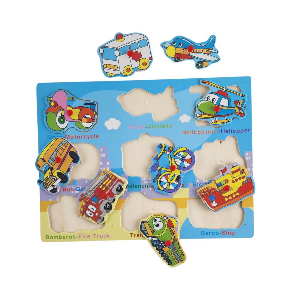 Rompecabezas Didáctico Transportes De Madera 30cm Niños image number 1.0