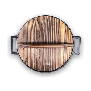 Wok Fierro Fundido 30cm + Tapa Madera Para Parrilla