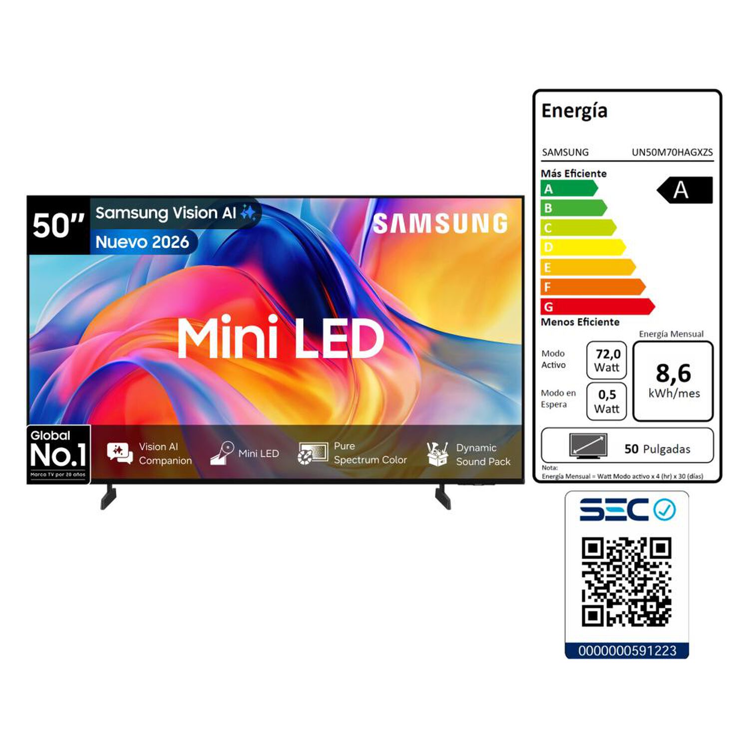 Mini LED 50" Samsung M70H / Ultra HD 4K / Vision AI Smart TV 2026 image number 7.0
