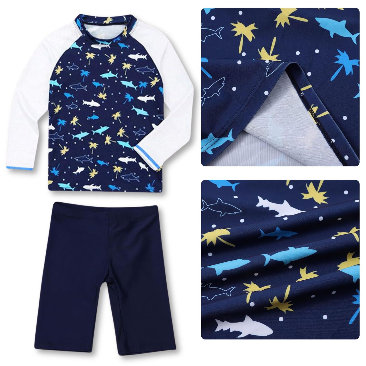 Traje De Ba&ntilde;o Spf Uv50+ 2 Piezas Manga Larga Ni&ntilde;o Fish Navy image number 5.0