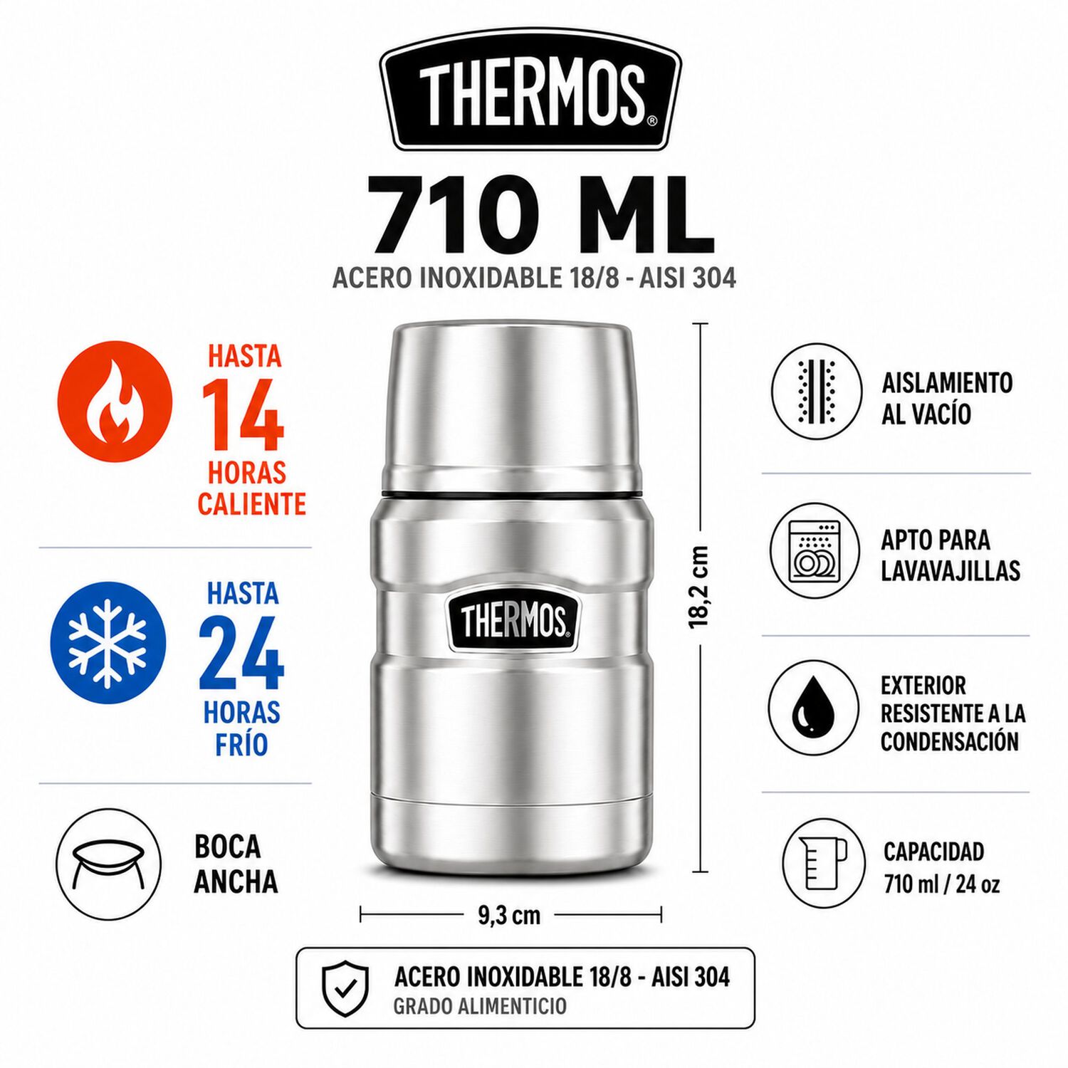 Termo De Comida Inox Thermos King 700ml Negro image number 7.0