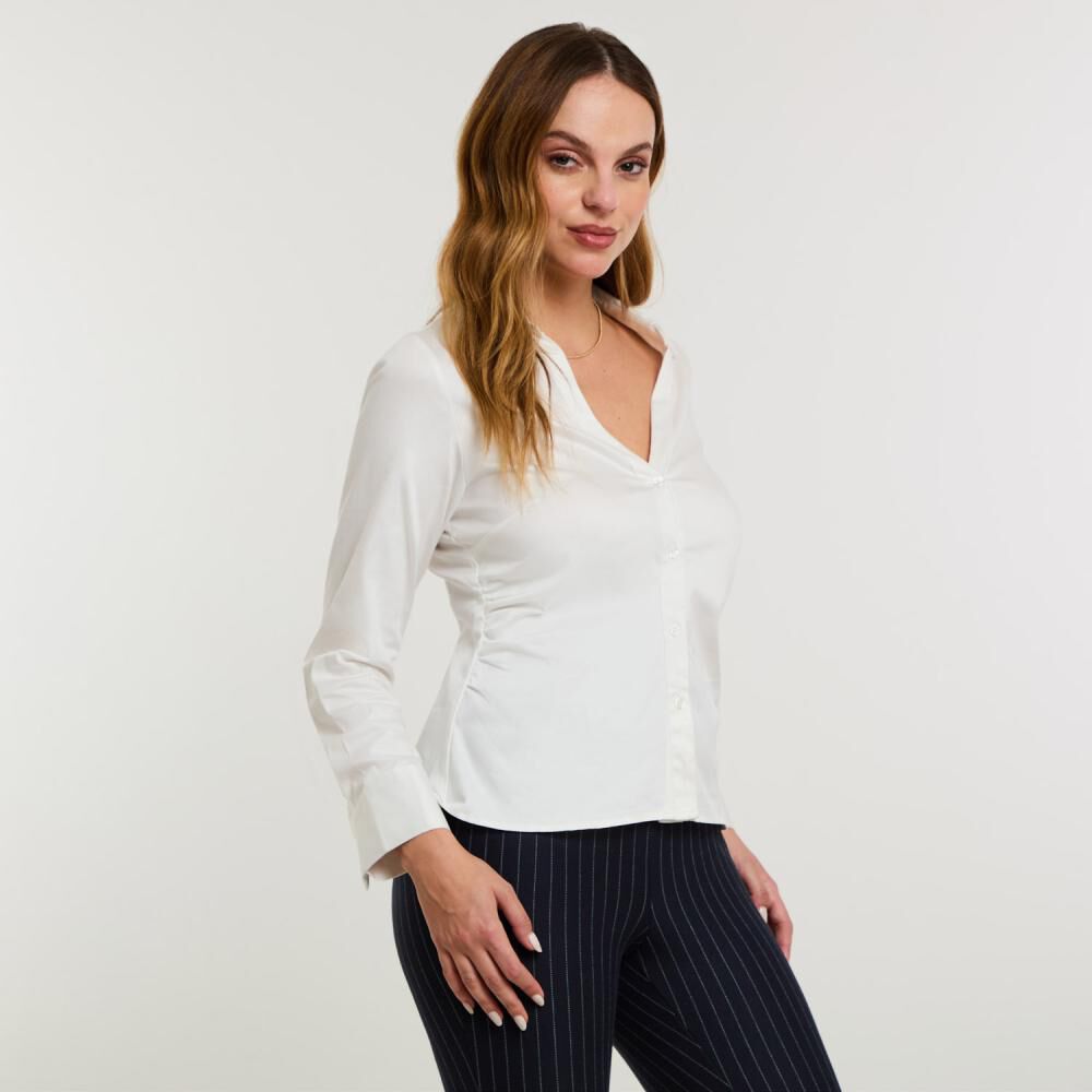 Blusa Lisa Con Aplicación Manga Larga Cuello Camisero Mujer Kimera image number 2.0