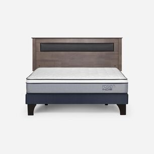 Cama Europea Rosen Indie / 2 Plazas / Base Normal  + Respaldo Ferrara Gris