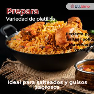 Wok Chino Acero Inoxidable Antiadherente 34cm Color Negro