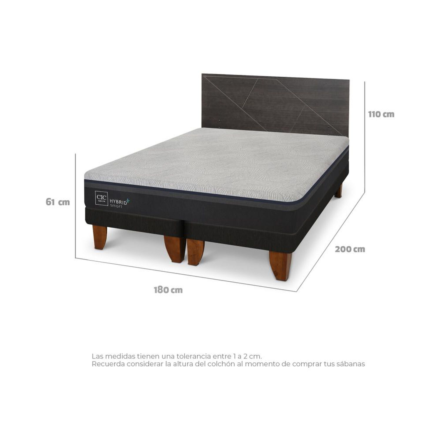Cama Europea Cic Hybrid Plus / King / Base Dividida + Respaldo image number 3.0