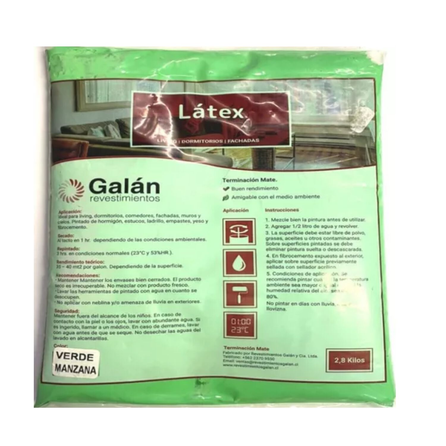 Pintura En Bolsa Latex 2.8 Kilos Verde Manzana Galan image number 2.0