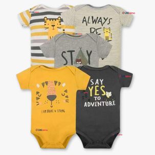 Pack 5 Bodys Ni&ntilde;o Manga Corta Tedmimak 100% Algod&oacute;n Baby Tiger