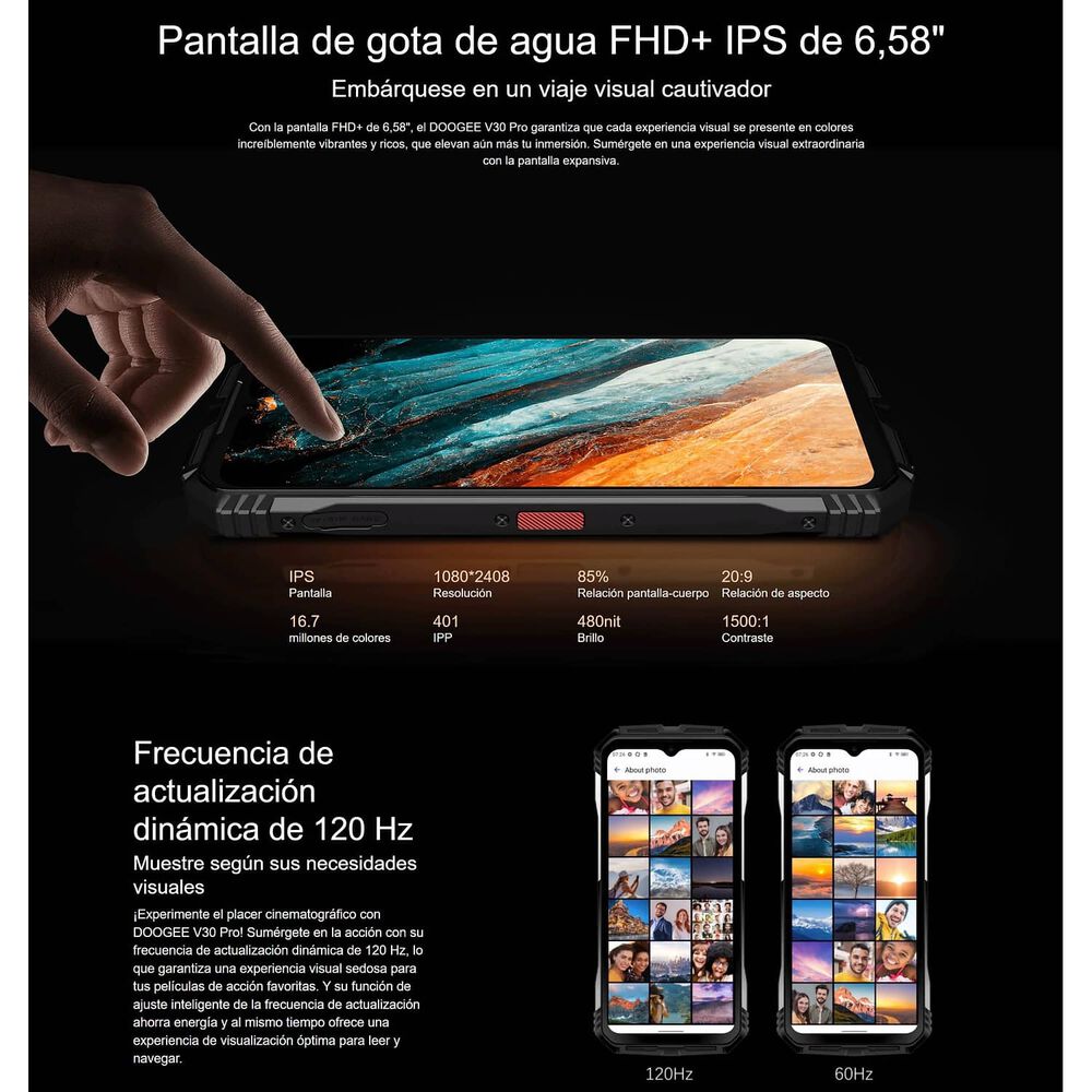 Doogee V30 Pro Resistente A Golpes, Polvo, Humedad Y Agua / Bater&iacute;a Potente, C&aacute;mara Visi&oacute;n Nocturna, Potente Parlante image number 5.0