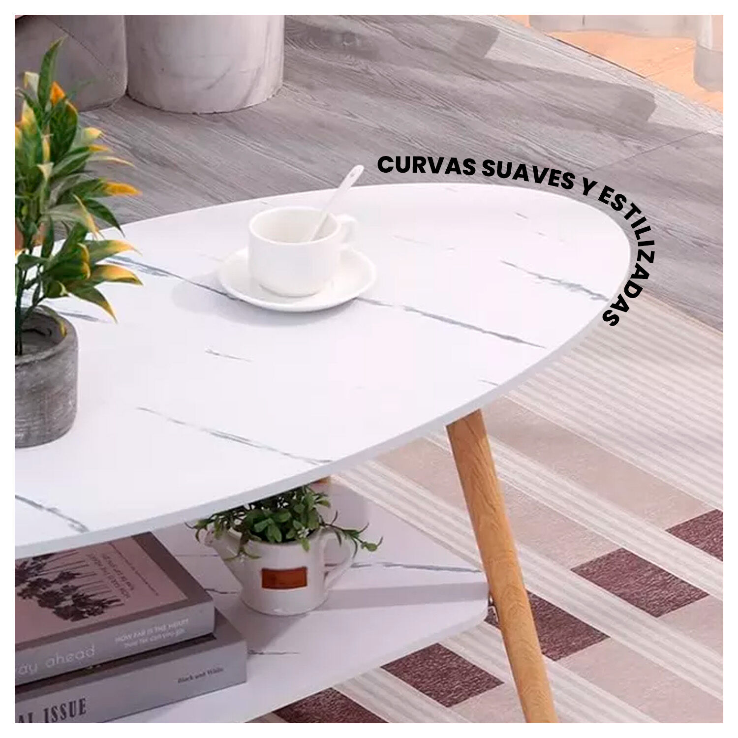 Mesa De Centro Elegante Para Sala Dise&ntilde;o N&oacute;rdico Con Efecto M&aacute;rmol image number 3.0