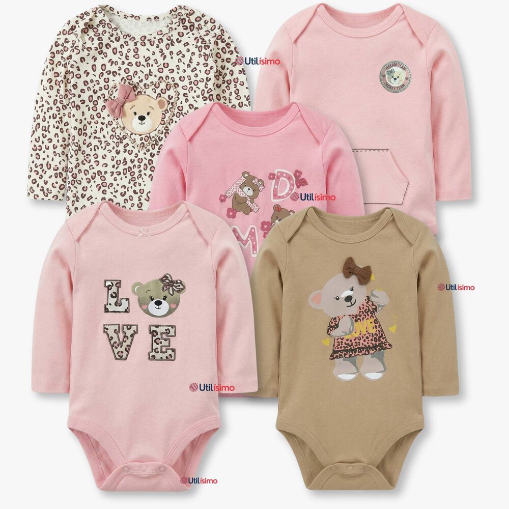 Pack 5 Bodys Manga Larga 100% Algod&oacute;n Beb&eacute; Ni&ntilde;a Sweet And Wild image number 0.0