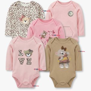 Pack 5 Bodys Manga Larga 100% Algod&oacute;n Beb&eacute; Ni&ntilde;a Sweet And Wild