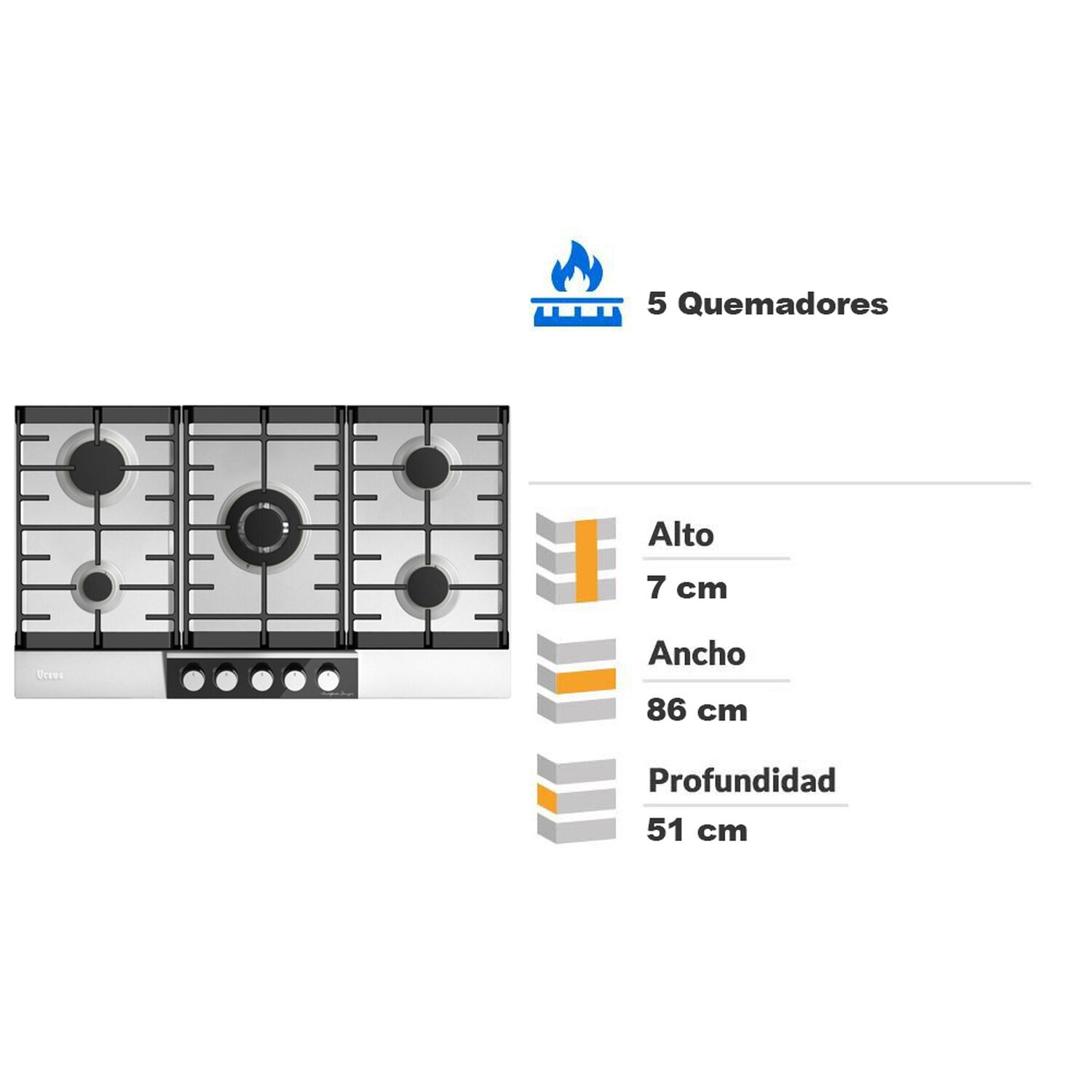 Encimera A Gas Ursus Trotter GS-90T GL / 5 Quemadores image number 1.0