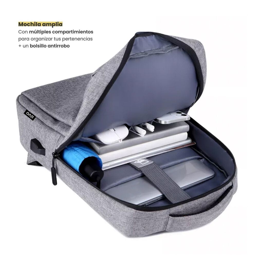 Mochila Para Notebook Con Puerto Usb 15" Gris Levo image number 2.0
