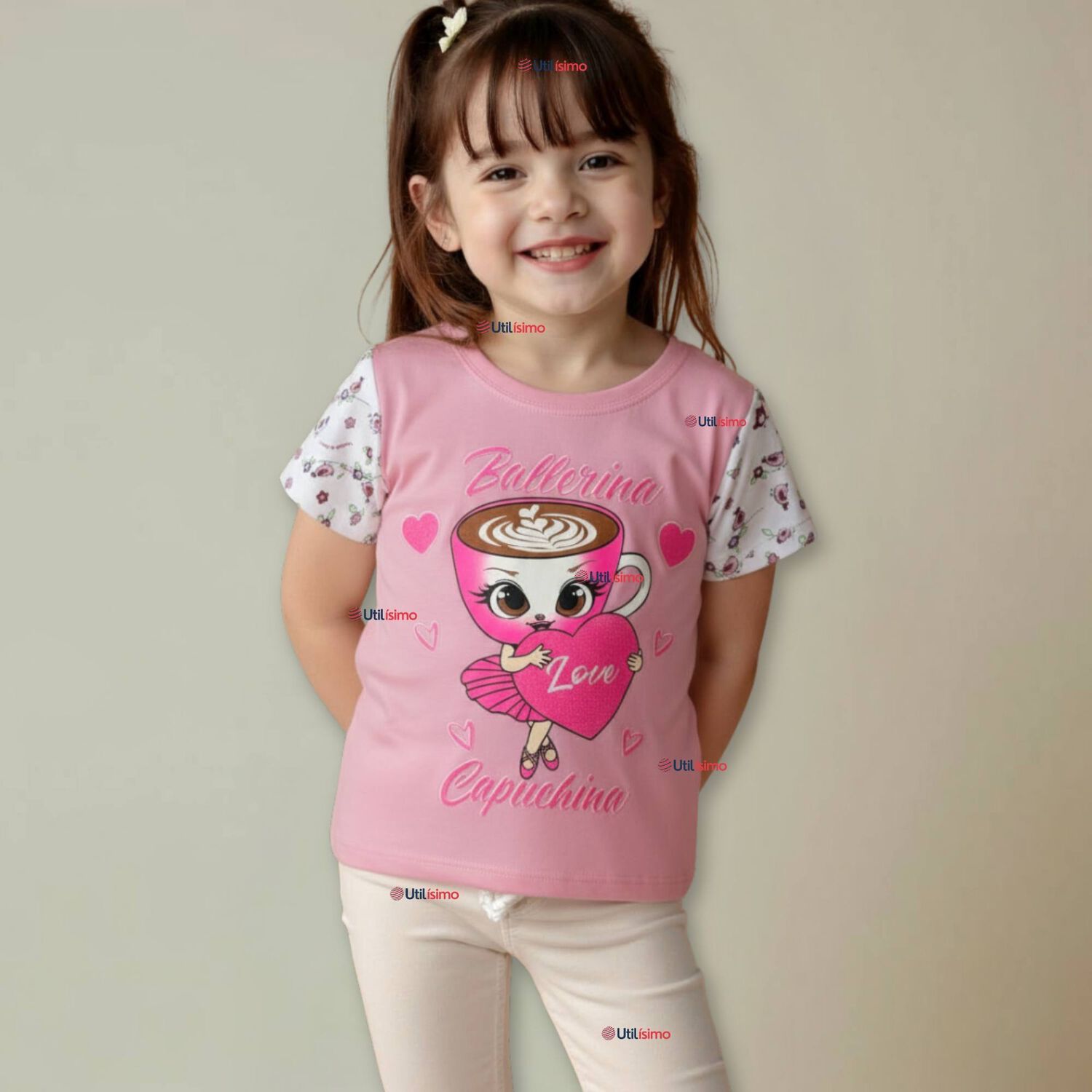 Polera Brainrots 100% Algod&oacute;n Manga Corta Ni&ntilde;a Tralalero Rosado image number 0.0