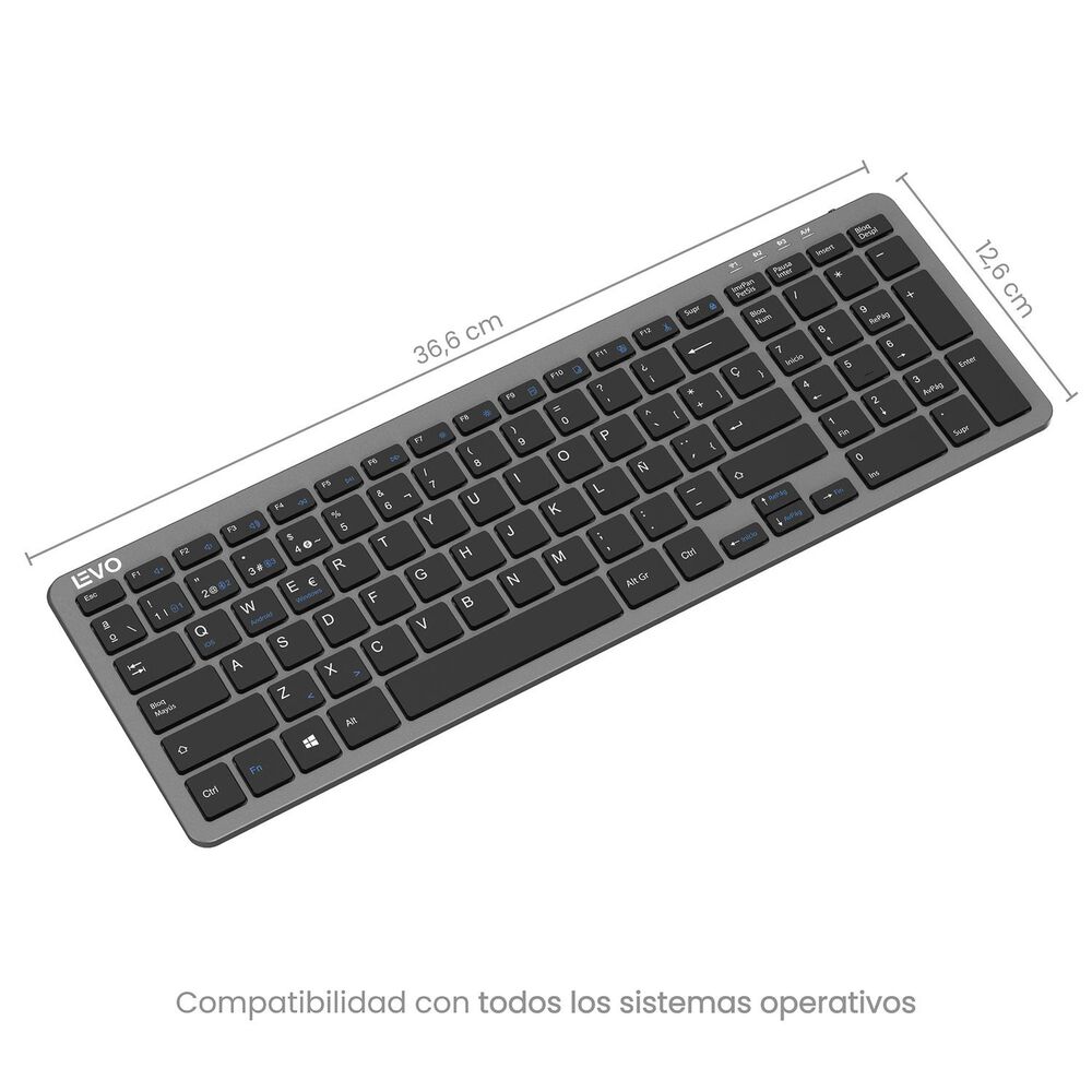 Teclado Inal&aacute;mbrico Cygna Slim Grafito Levo image number 3.0