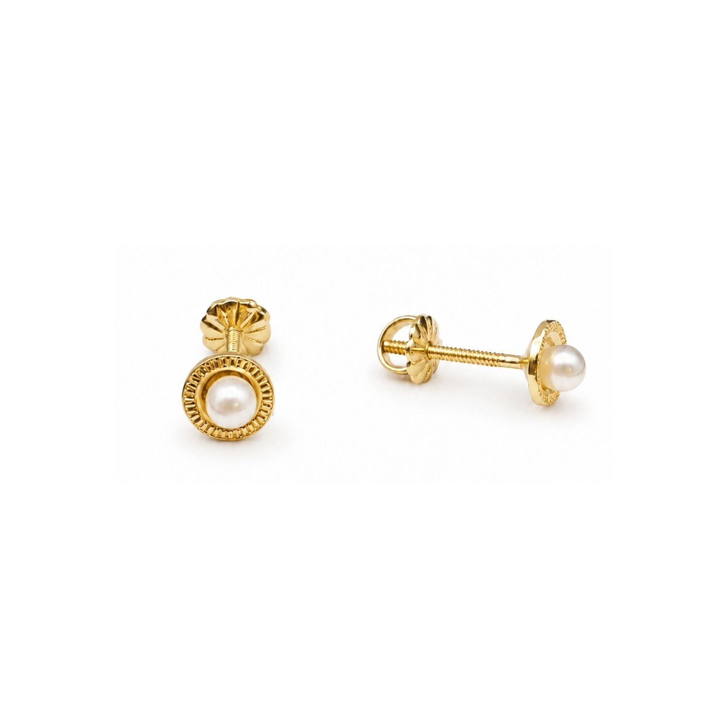 Aros Perla Blanca Redondela 5mm Oro 18k 0.90gr Mujer Ni&ntilde;a Dorado image number 1.0