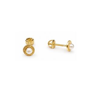 Aros Perla Blanca Redondela 5mm Oro 18k 0.90gr Mujer Ni&ntilde;a Dorado
