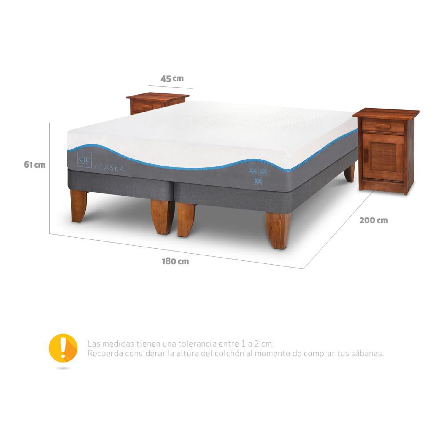 Cama Europea Cic Alaska / King / Base Dividida + Veladores image number 2.0