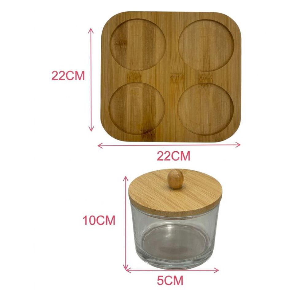 Set De 4 Frascos De Vidrio Con Tapa De Bamb&uacute; Y Base image number 2.0