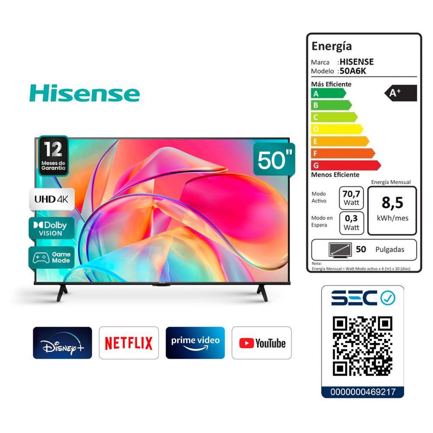 Led 50" Hisense 50A6K / Ultra HD 4K / Smart TV image number 9.0