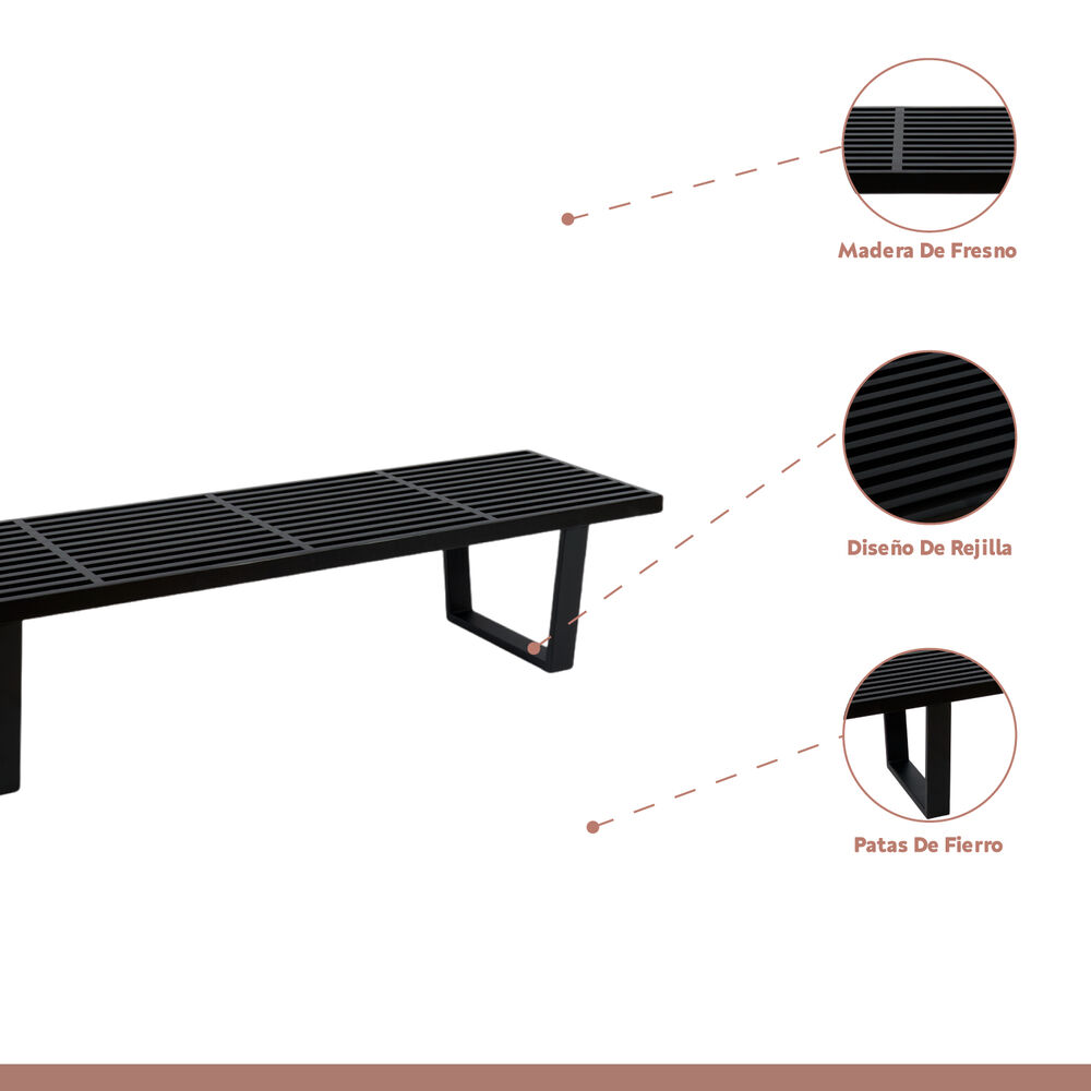 Banqueta De Madera Y Metal George Nelson 160cm - Negra image number 2.0