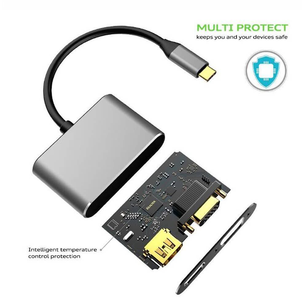 Hub Adaptador 4 En 1 Type-c A Hdmi 4k + Vga + Usb 3.0+ Usb C image number 8.0