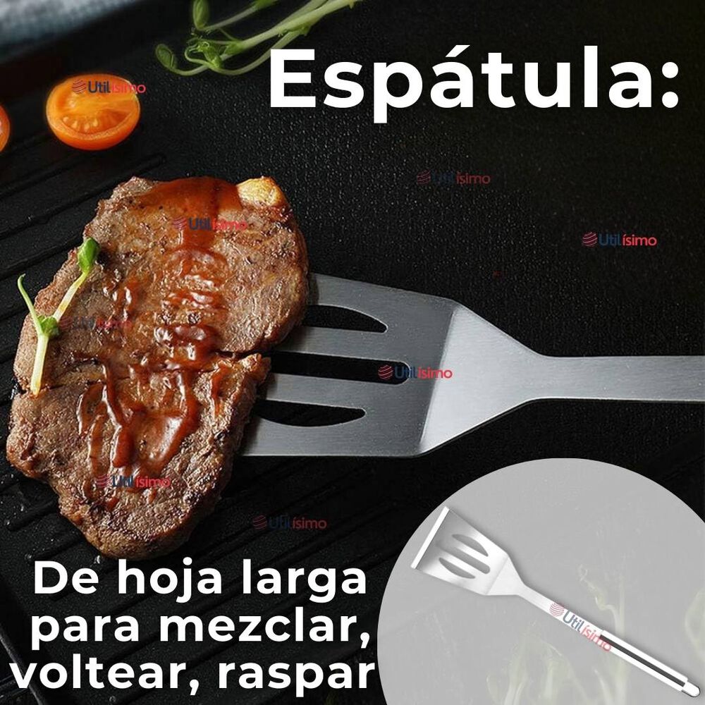 Kit Parrillero 3 Piezas Pinza Espátula Tenedor Para Asados Acero Inoxidable image number 7.0