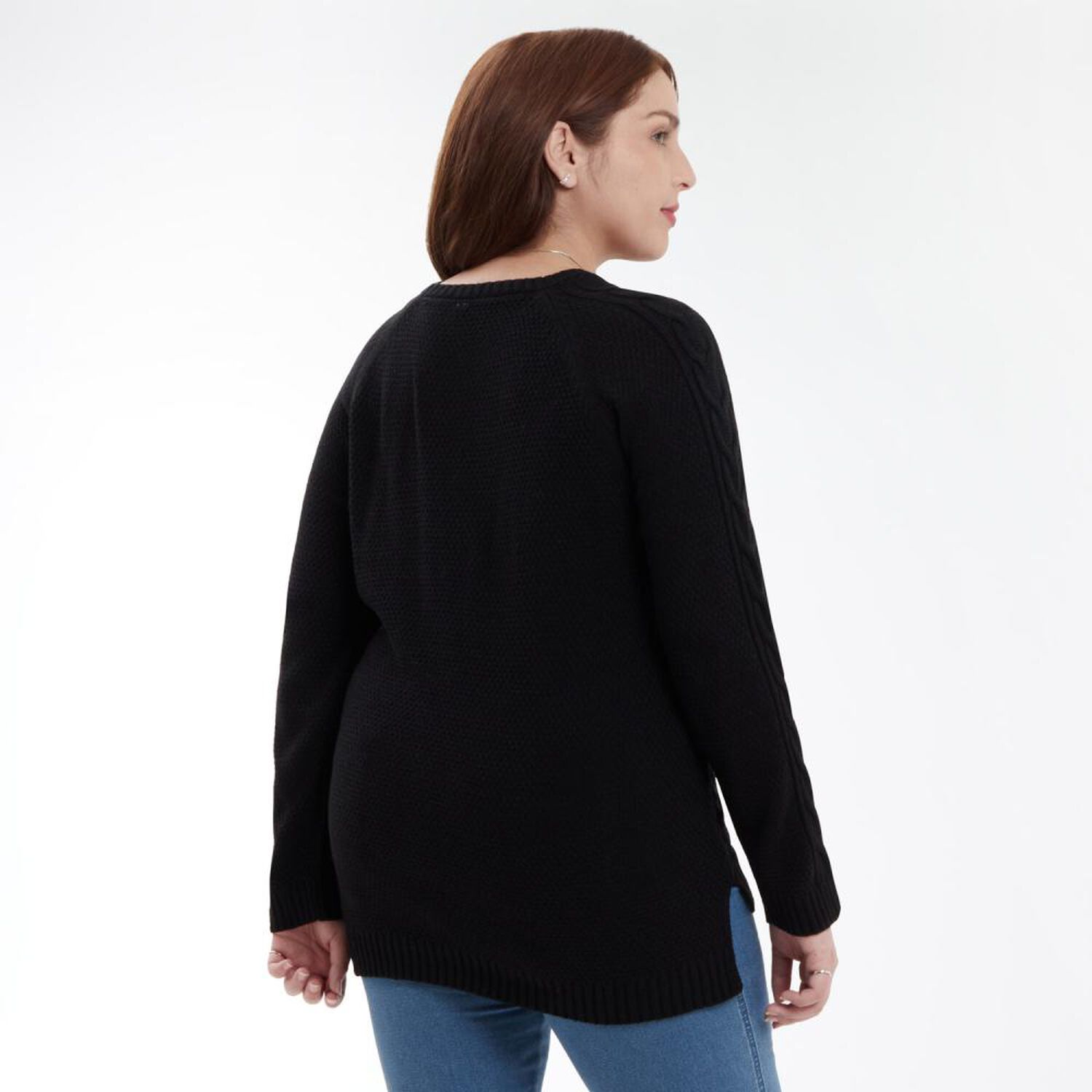 Sweater Talla Grande Liso Trenzado Cuello Redondo Mujer Sexy Large image number 3.0
