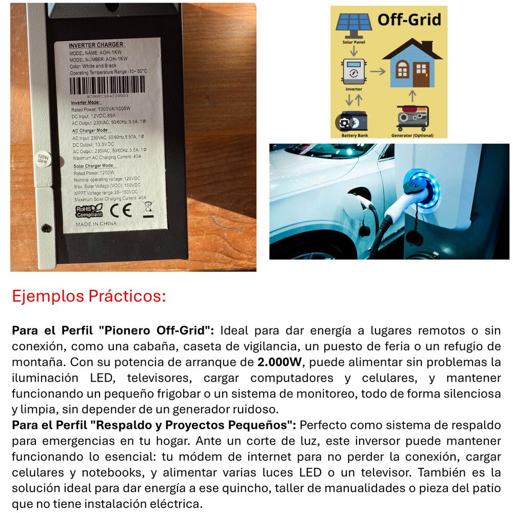 Inversor Solar 1000w 12v Potencia M&aacute;xima 2000w image number 2.0