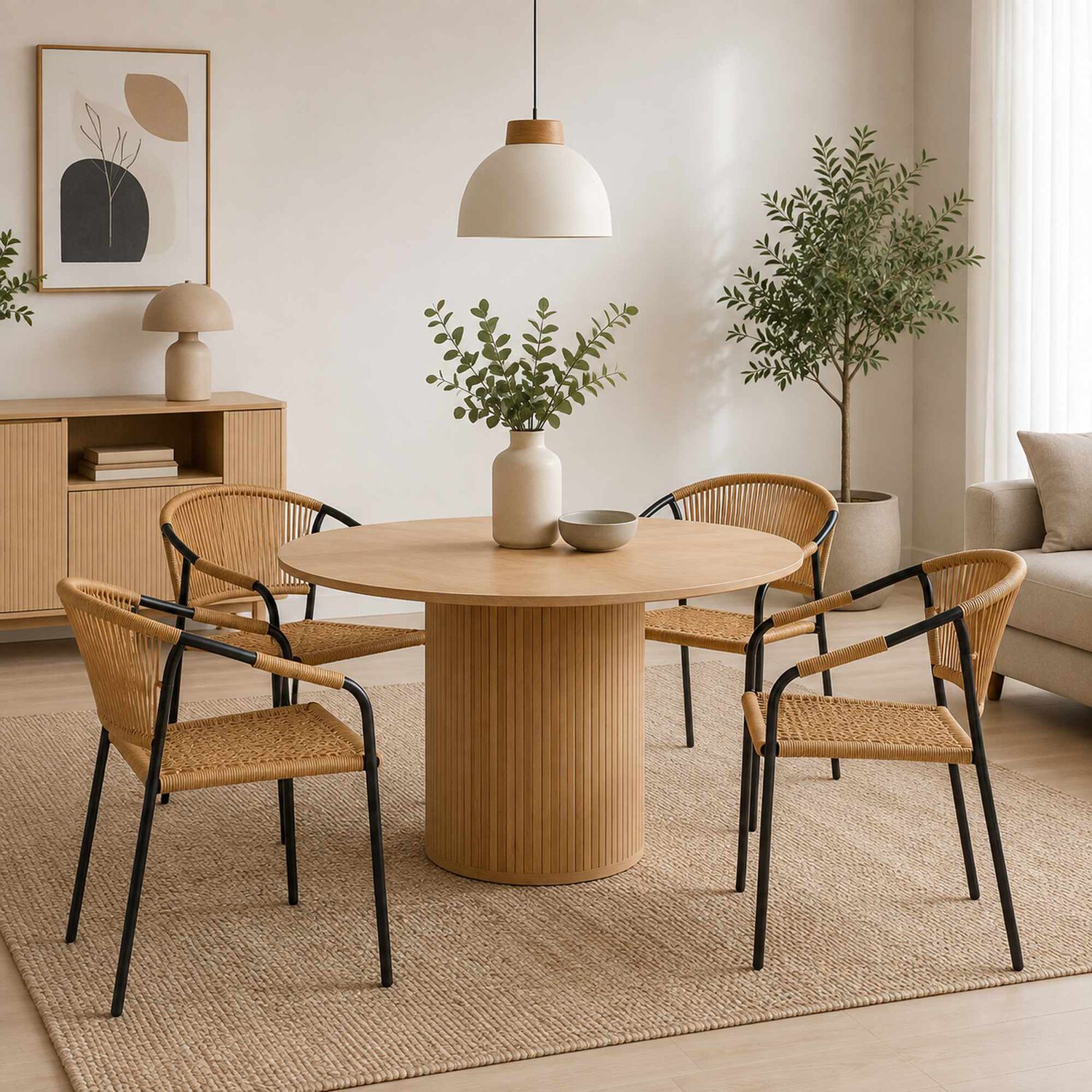 Pack De 4 Sillas Flet - Estructura Negra Con Respaldo Encordado Beige image number 2.0