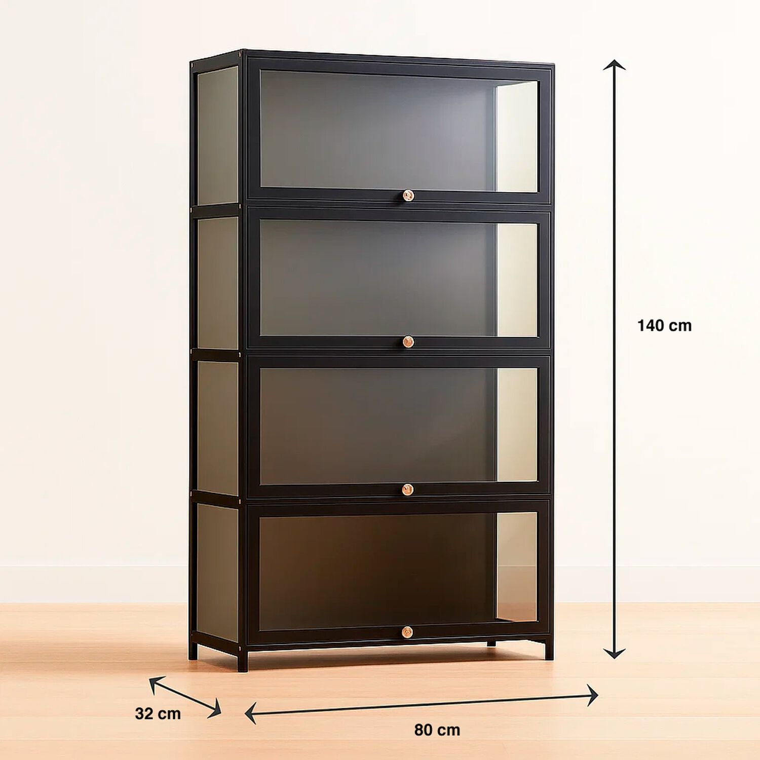 Vitrina Bambooglass 4 Niveles 80x32x140 - Negro image number 3.0