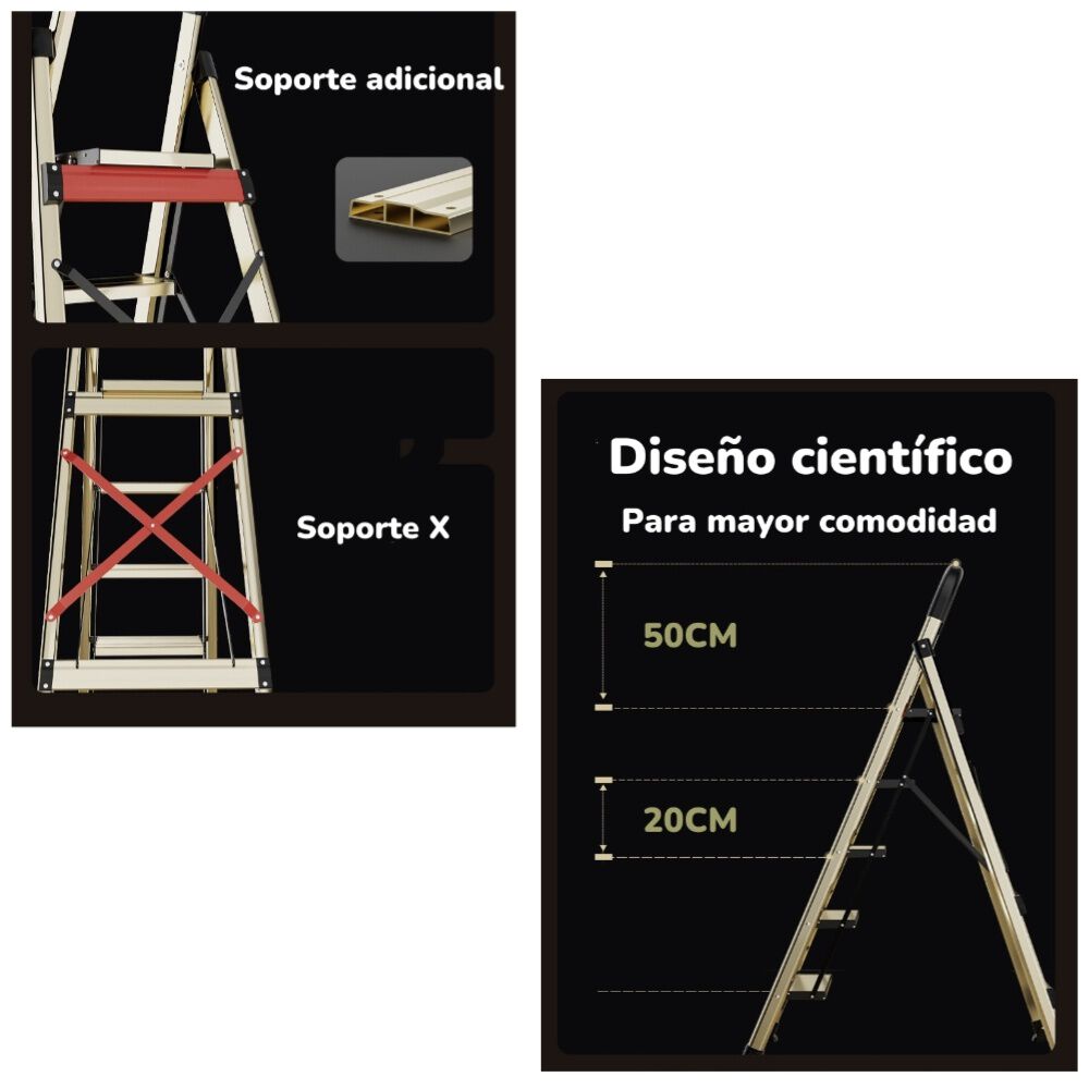 Escalera De Aluminio Dorada 4 Escalones By Lubabycas image number 6.0