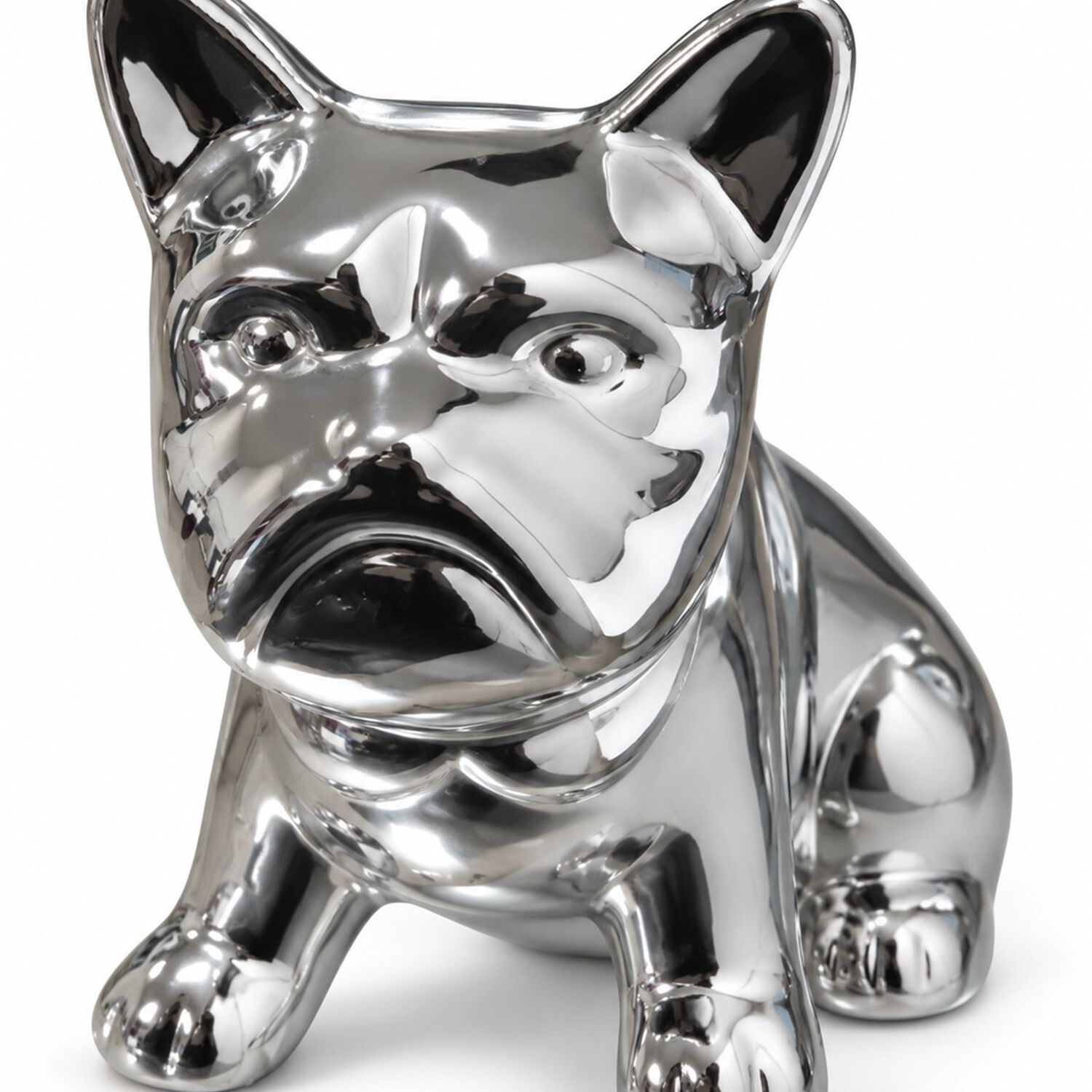 Perrito Decorativo Bulldog Franc&eacute;s Porcelana Figura Adorno De Repisa 12,5 Cm Plateado Brillante image number 1.0