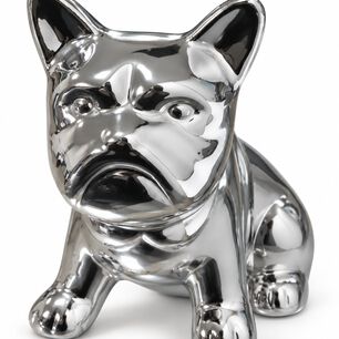 Perrito Decorativo Bulldog Franc&eacute;s Porcelana Figura Adorno De Repisa 12,5 Cm Plateado Brillante