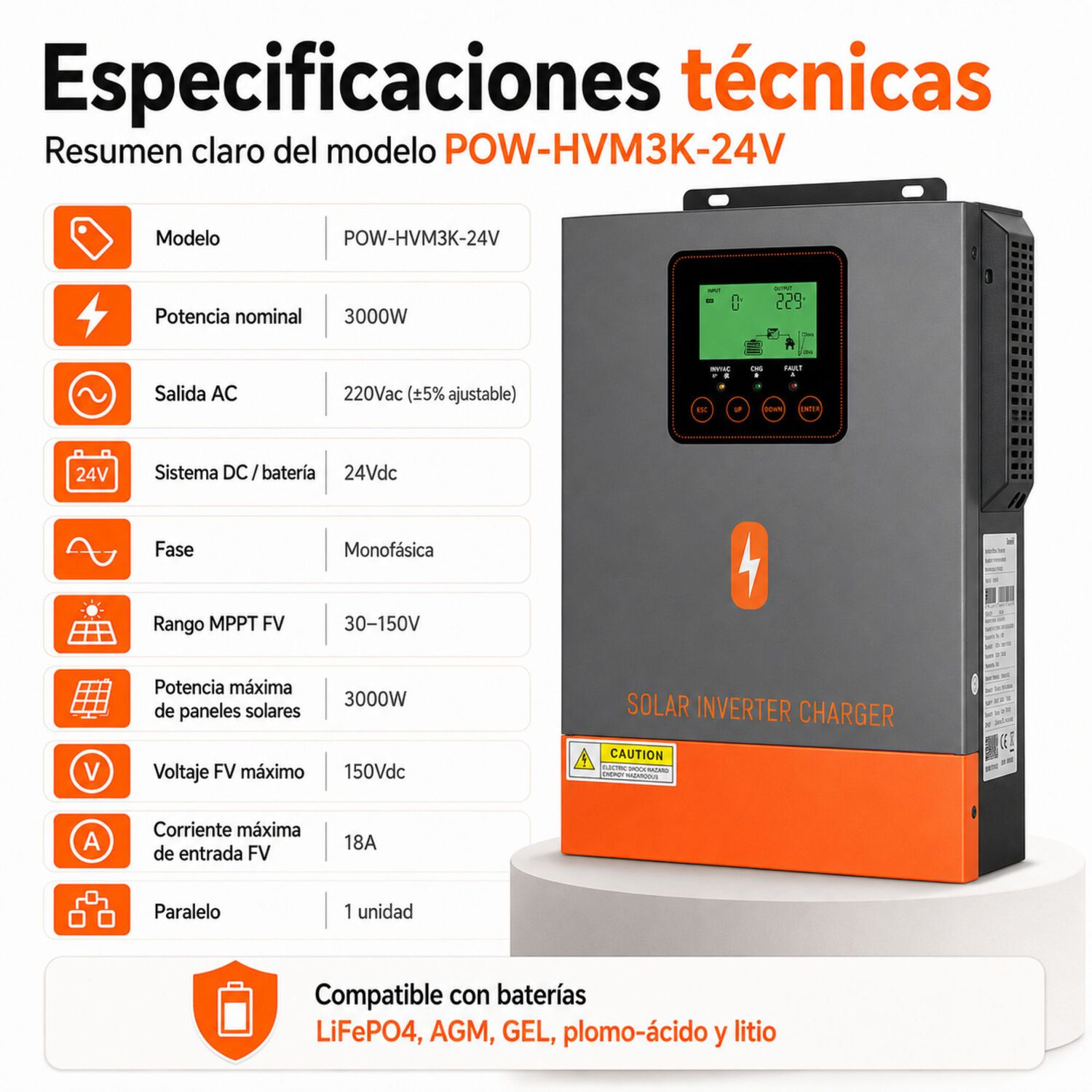 Inversor Solar H&iacute;brido Powmr 3000w 24v | Mppt 400v Onda Pura image number 9.0