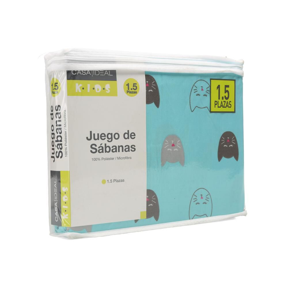Juego De S&aacute;banas Casaideal Kids Gatita Aqua / 1.5 Plazas image number 3.0