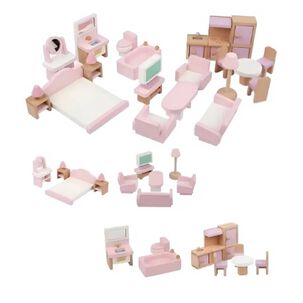 Set De Muebles De Madera Para Casa Mu&ntilde;ecas 22 Piezas Juego Color Rosa