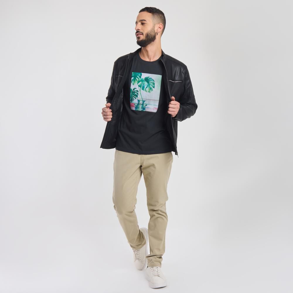 Polera Estampada Regular Manga Corta Cuello Redondo Hombre Az Black image number 1.0