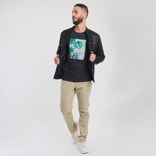 Polera Estampada Regular Manga Corta Cuello Redondo Hombre Az Black