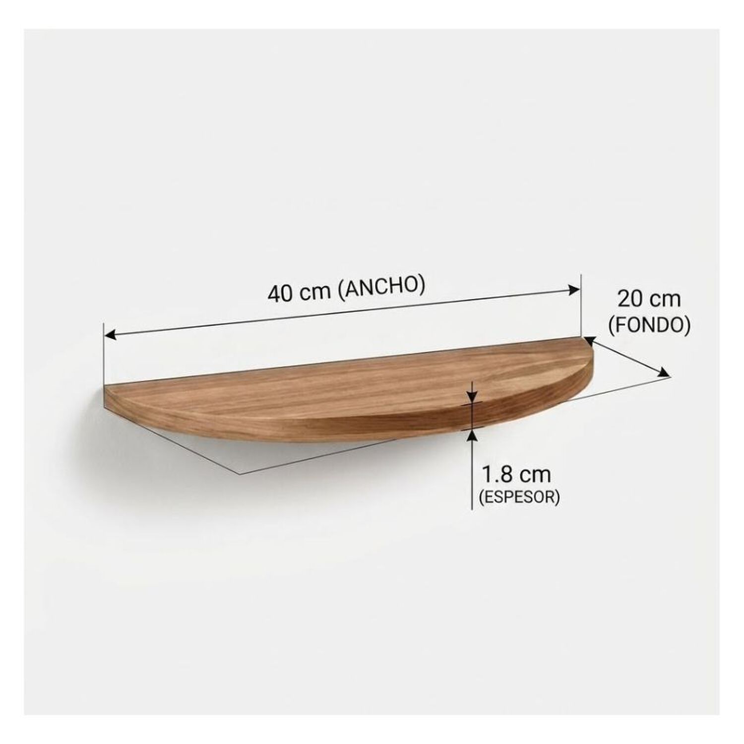 Repisa Flotante Semicircular Moderna Madera Nogal Claro 40cm image number 2.0