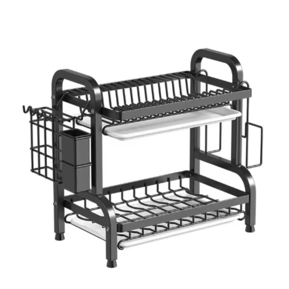 Escurridor Platos Doble Nivel Cocina Organizador Negro image number 0.0