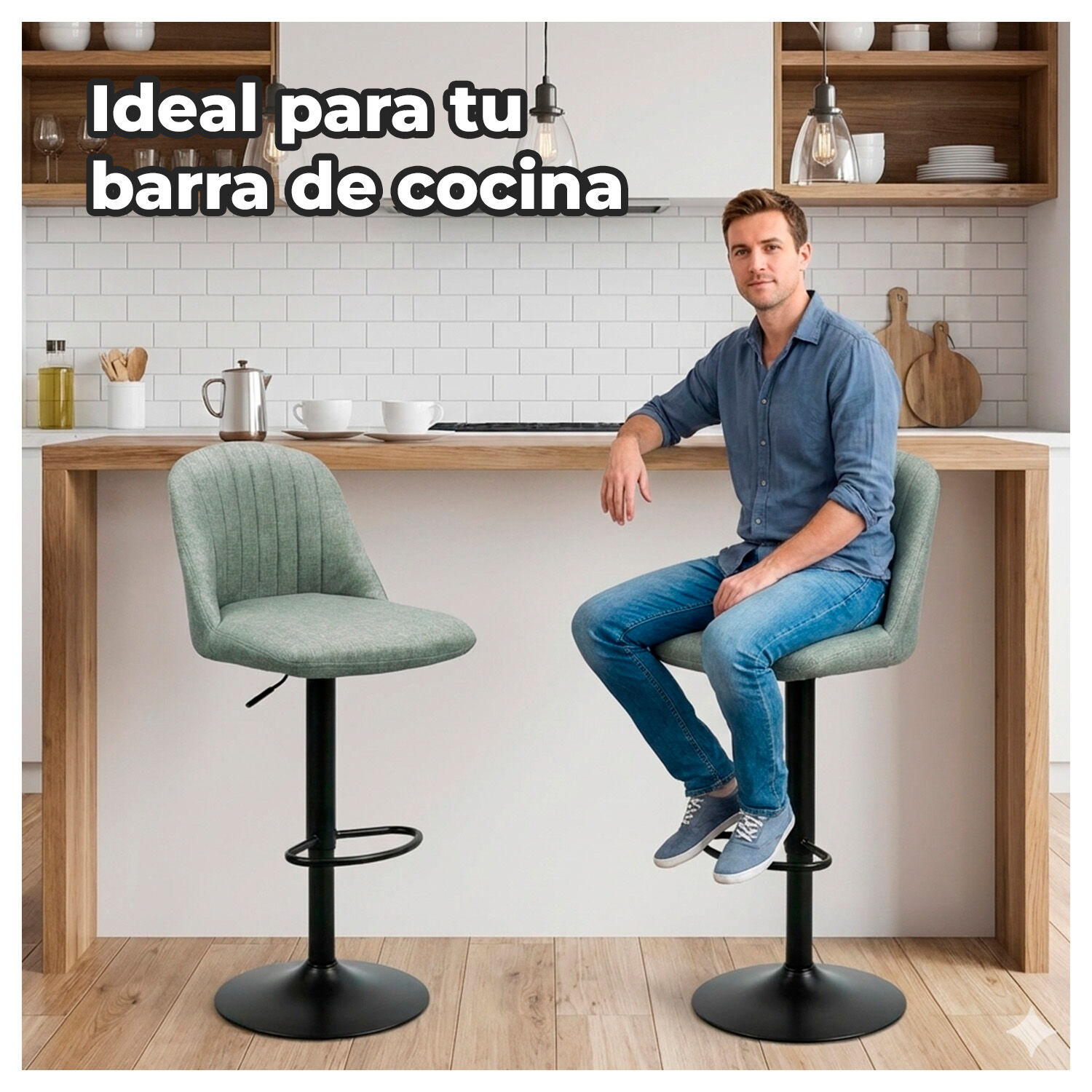 Silla De Bar Moderna Regulable Asiento Tapizado Y Base Met&aacute;lica image number 2.0