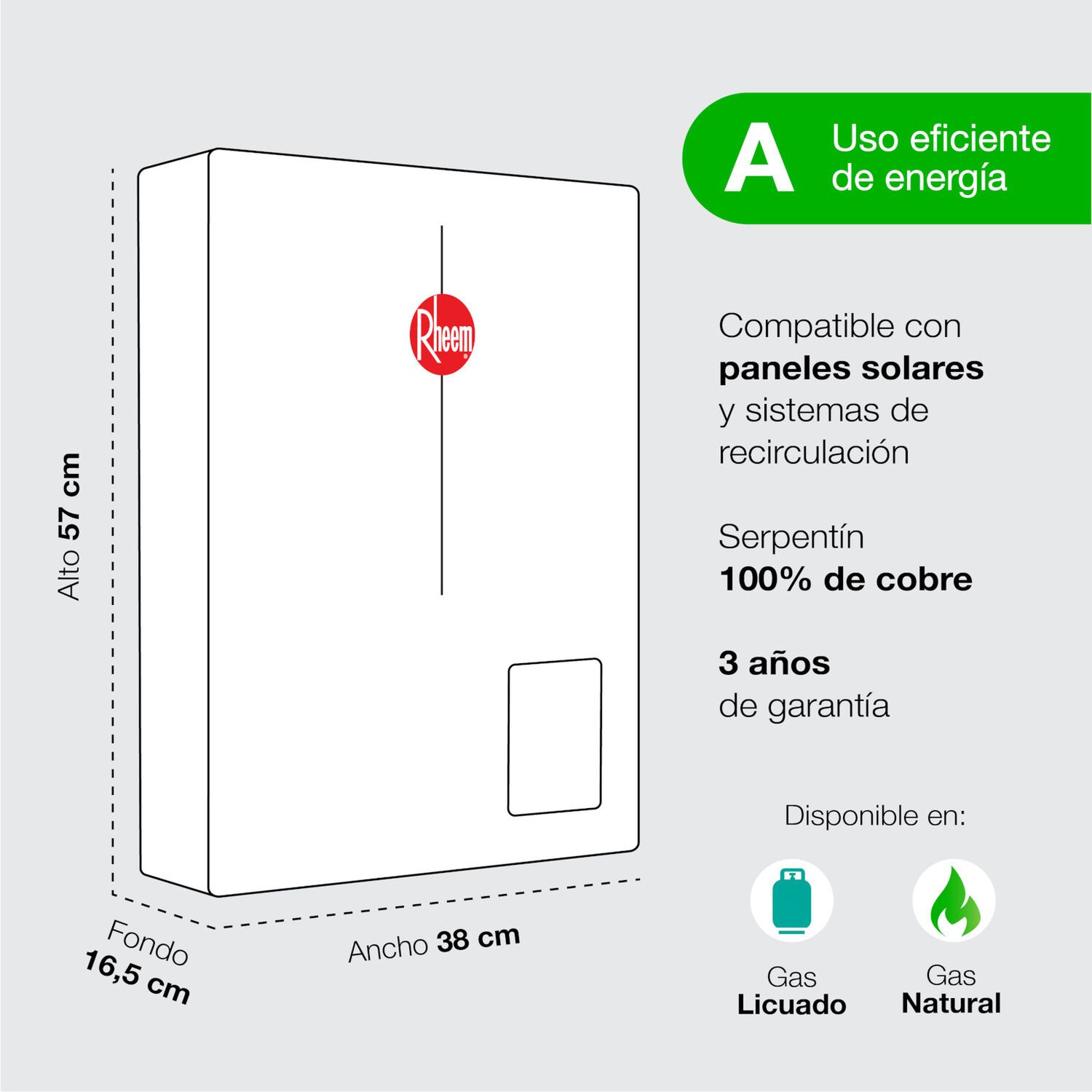 Calefont 18 Litros Gas Natural Tiro Forzado Rheem image number 10.0