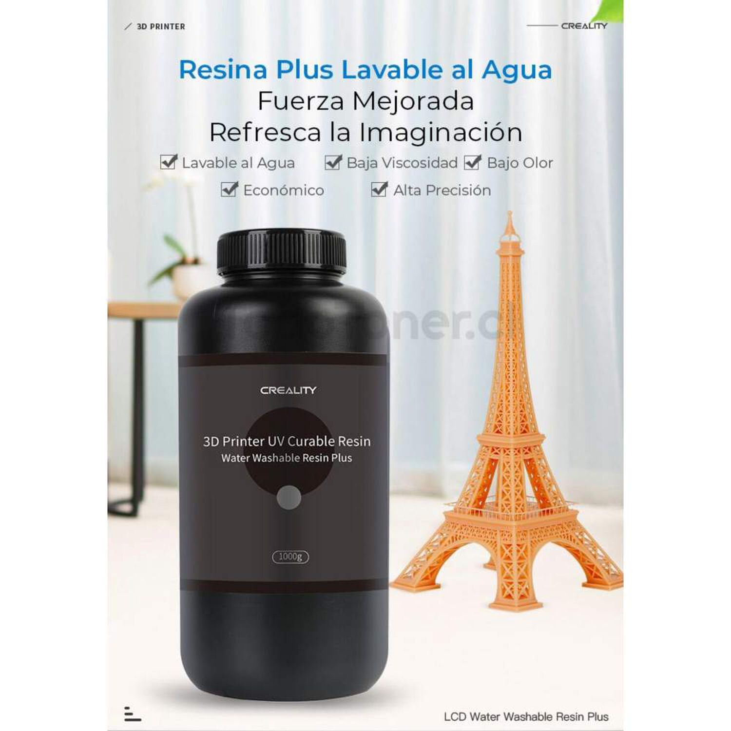 Resina Lavable Al Agua Blanca Para Impresoras 3d 1000g Creality Plus image number 3.0