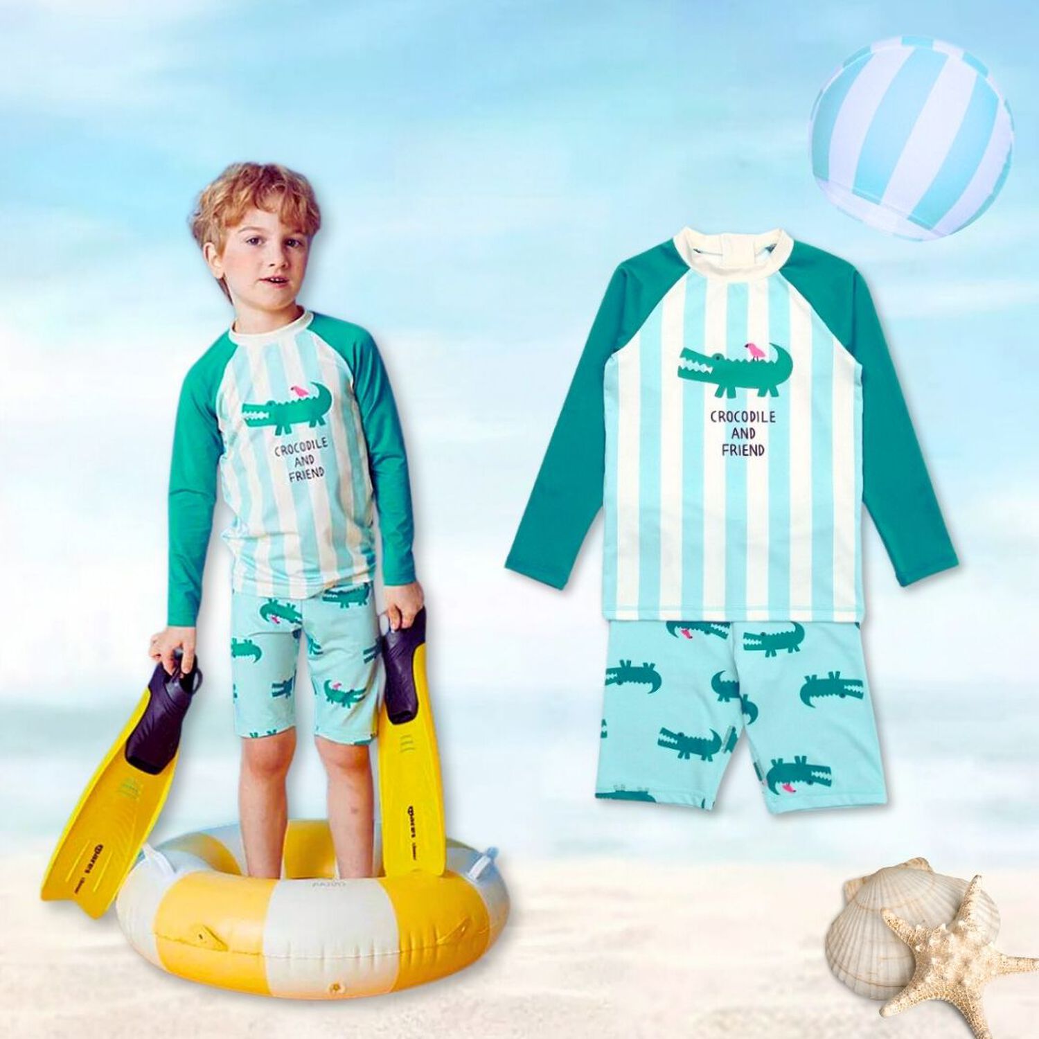 Traje De Ba&ntilde;o 3 Piezas Manga Larga Ni&ntilde;o Jump Kids Cocodrilo image number 4.0